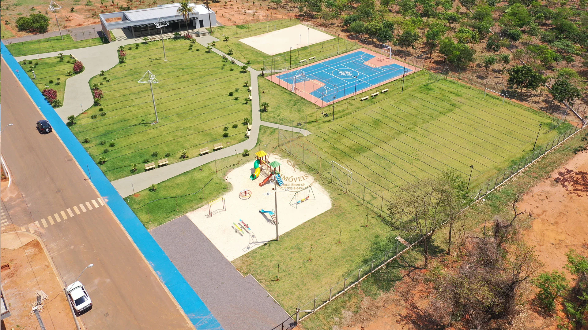 Vista aérea da área de lazer do Residencial Villa Lobos